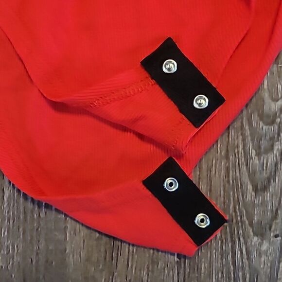 Red Bodysuit with Polka Dot Sheer Long Sleeves Women's Size Large - Picture 6 of 8